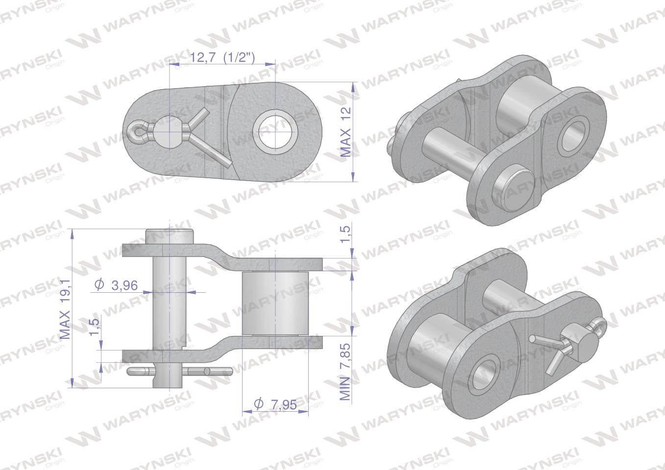 Półogniwo łańcucha wzmocnione P08A-1 ANSI A 40 (R1 1/2) Waryński 10szt - zdjęcie 2