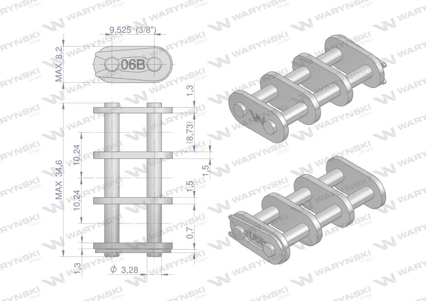 Zamek łańcucha Z06B-3 (R3 3/8) Waryński 5szt W-Z06B3 - zdjęcie 2