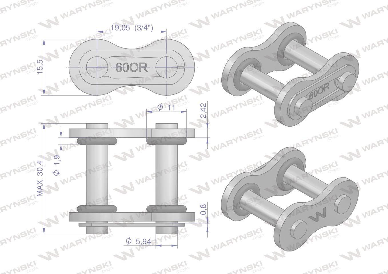 Zamek łańcucha z oringiem ANSI A 60 (R1 3/4) Waryński 5szt W-Z60OR - zdjęcie 2