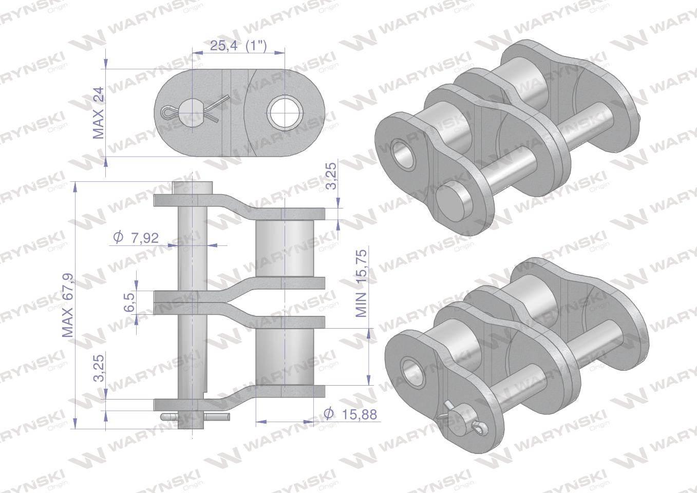 Półogniwo łańcucha wzmocnione P16A-2 ANSI A 80 (R2 1) Waryński 5szt - zdjęcie 2