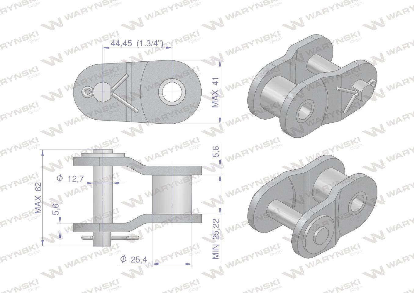 Półogniwo łańcucha wzmocnione P28A-1 ANSI A 140 (R1 1.3/4) Waryński - zdjęcie 2