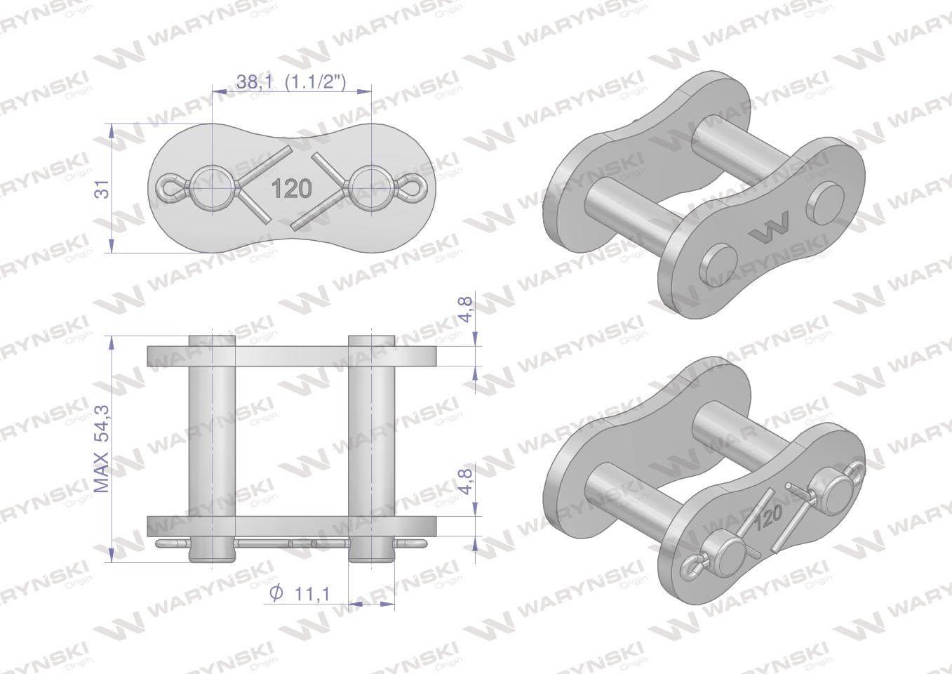 Zamek łańcucha wzmocnionego Z24A-1 ANSI A 120 (R1 1.1/2) Waryński 2szt - zdjęcie 2