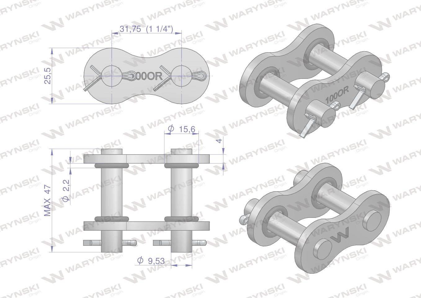 Zamek łańcucha z oringiem ANSI A 100 (R1 1.1/4) Waryński W-Z100OR - zdjęcie 2