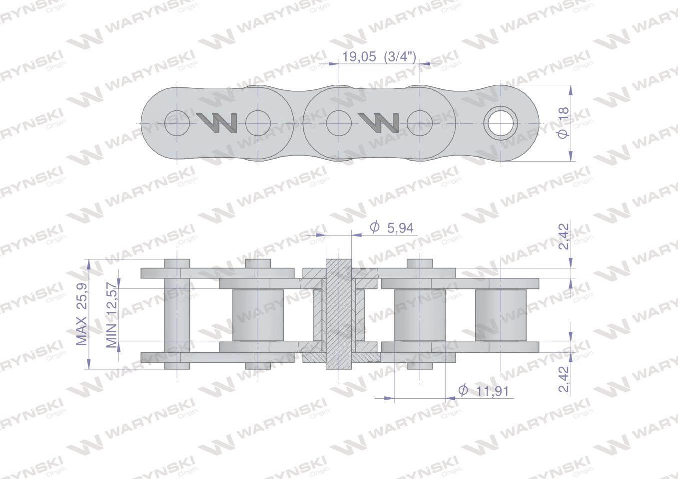 Łańcuch rolkowy 60SP (R1 3/4) 5m Waryński W-L60SP - zdjęcie 2