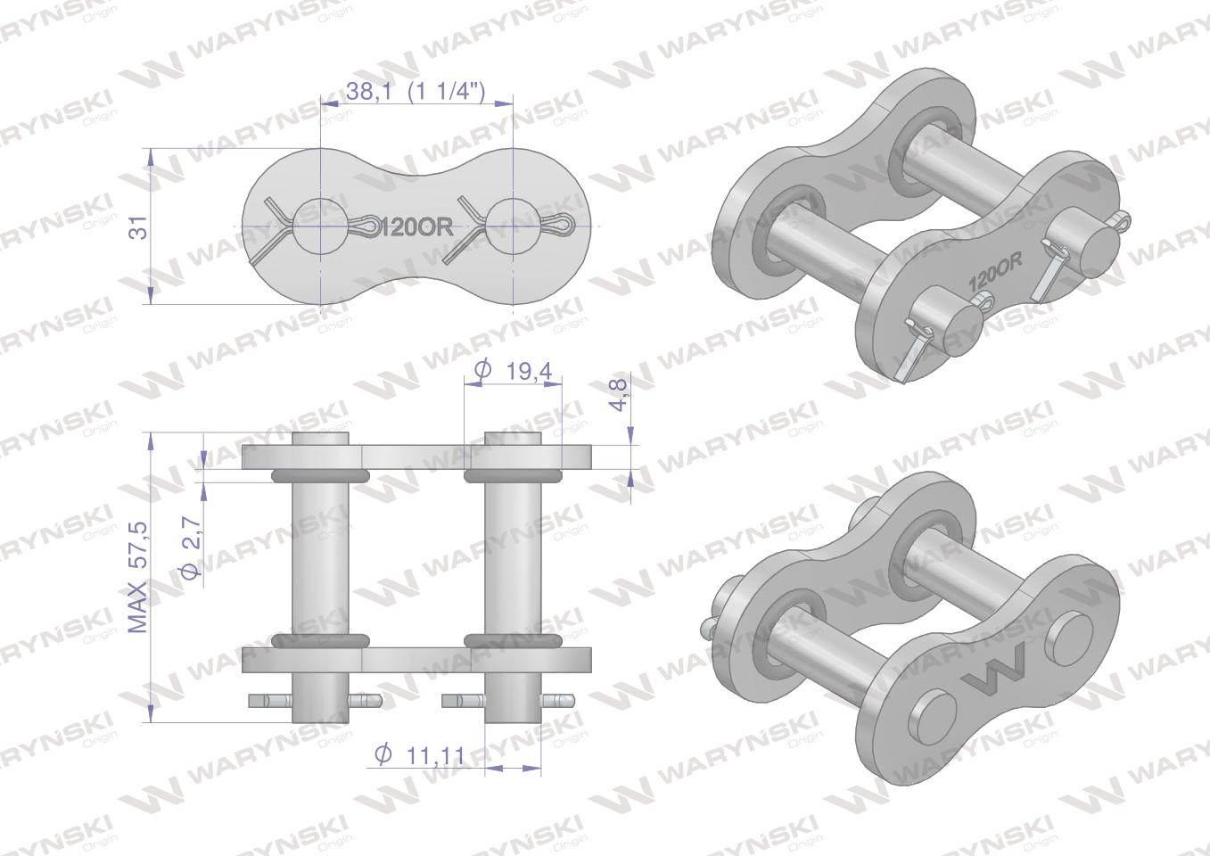 Zamek łańcucha z oringiem ANSI A 120 (R1 1.1/2) Waryński W-Z120OR - zdjęcie 2