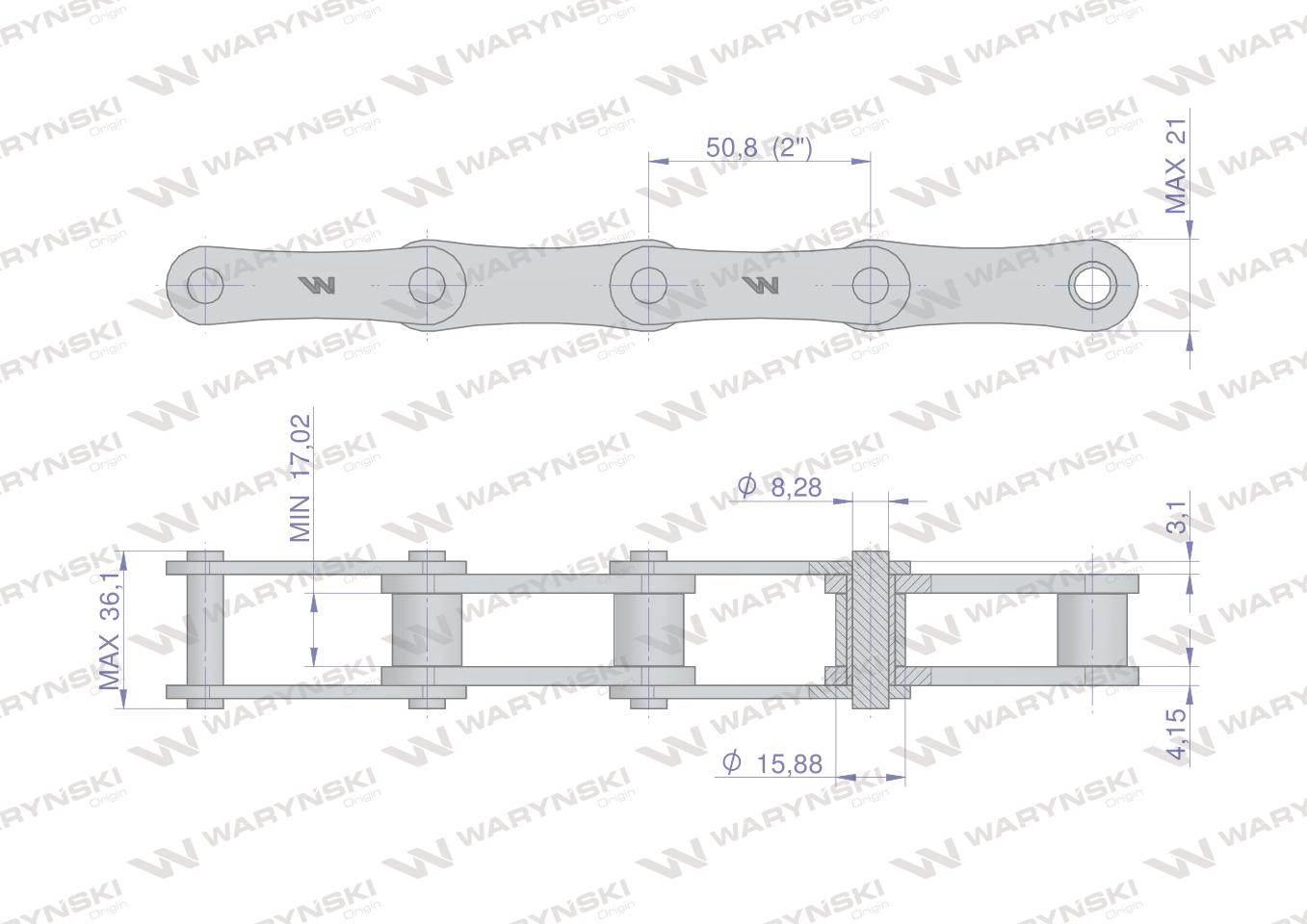 Łańcuch rolkowy 216B (R1 2) 5 m Waryński W-L216B - zdjęcie 2