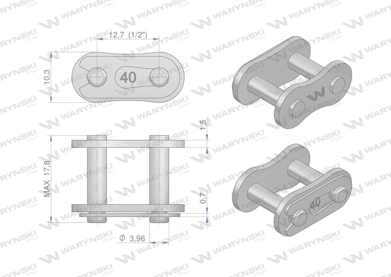 Zamek łańcucha wzmocnionego Z08A-1 ANSI A 40 (R1 1/2) Waryński 10szt - zdjęcie 2