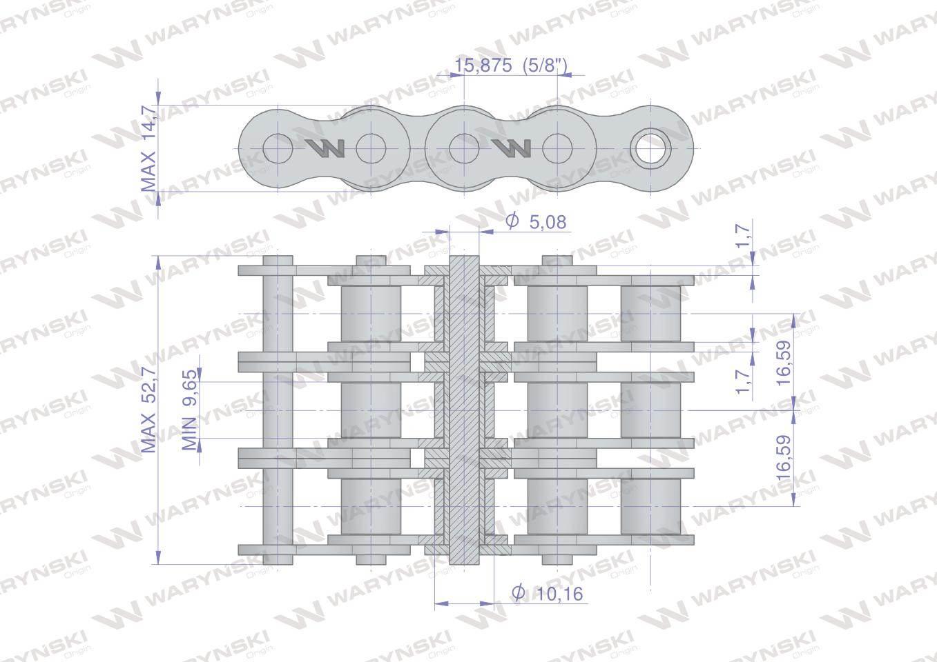 Łańcuch rolkowy 10B-3 (R3 5/8) 5 m Waryński W-L10B3 - zdjęcie 2