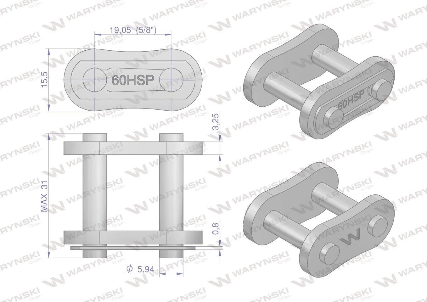 Zamek łańcucha wzmocnionego Z60SP (R1 3/4) Waryński 5szt W-Z60HSP - zdjęcie 2