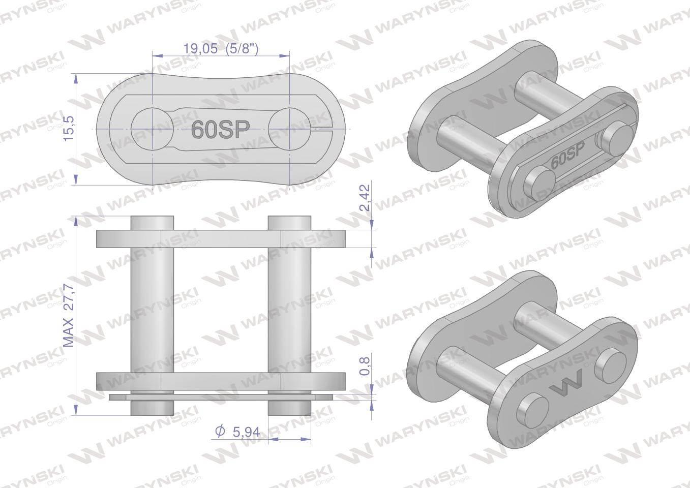 Zamek łańcucha Z60SP (R1 3/4) Waryński 5szt W-Z60SP - zdjęcie 2