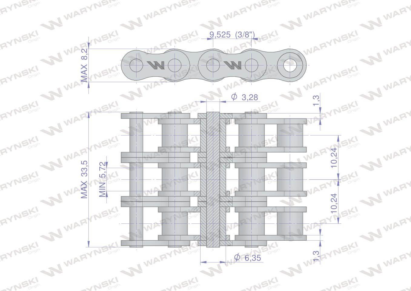 Łańcuch rolkowy 06B-3 (R3 3/8) 5 m Waryński W-L06B3 - zdjęcie 2
