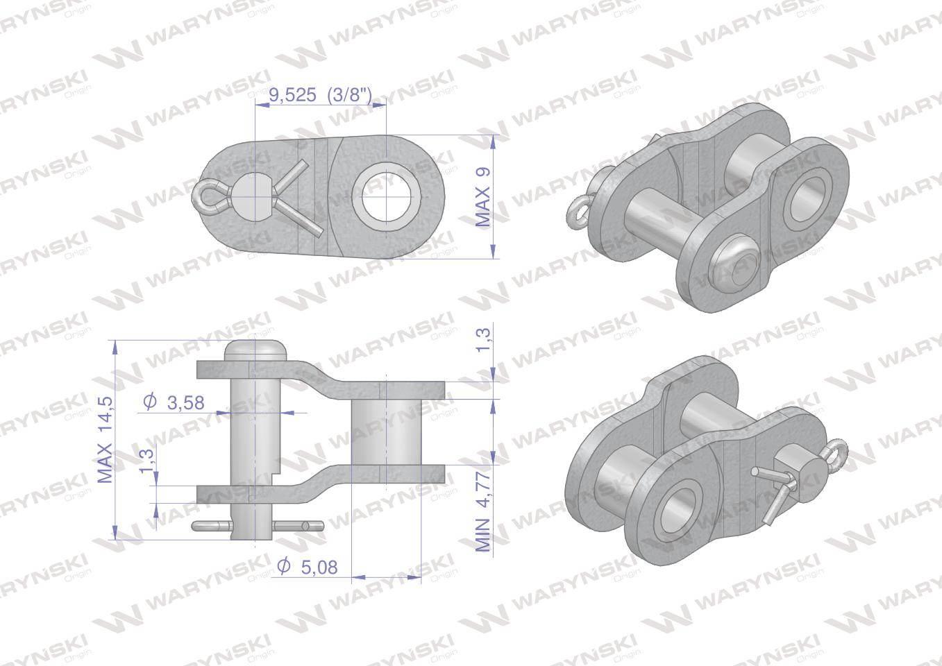 Półogniwo łańcucha wzmocnione P06A-1 ANSI A 35 06C-1 (R1 3/8) Waryński 10sz - zdjęcie 3