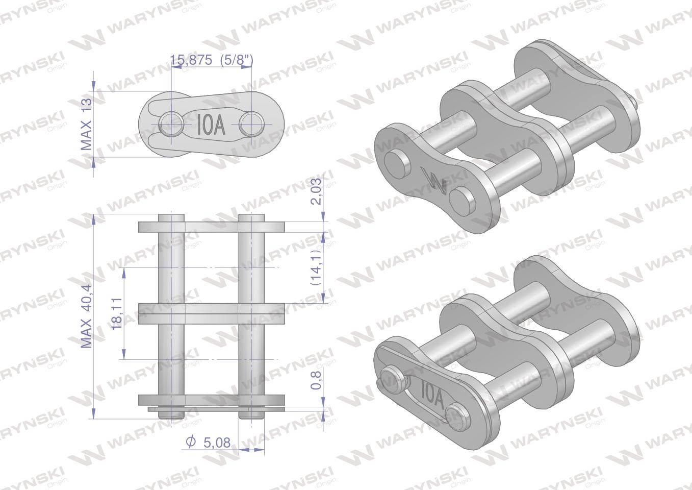 Zamek łańcucha wzmocnionego Z10A-2 ANSI A 50 (R2 5/8) Waryński 5szt - zdjęcie 2