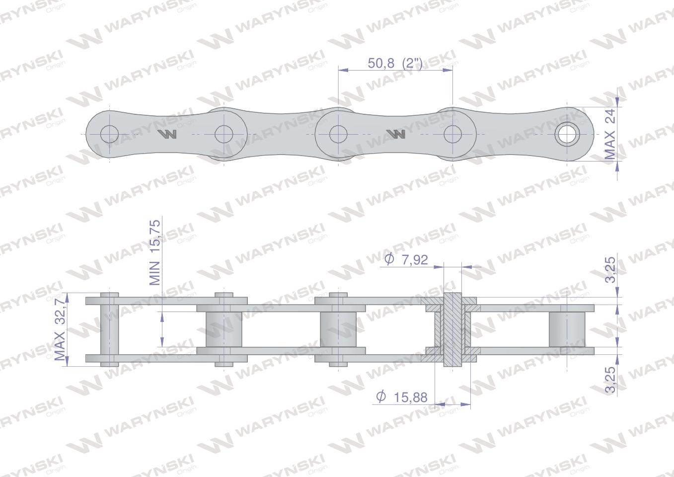 Łańcuch rolkowy 216A 2080 (R1 2) 5 m Waryński W-L216A - zdjęcie 2