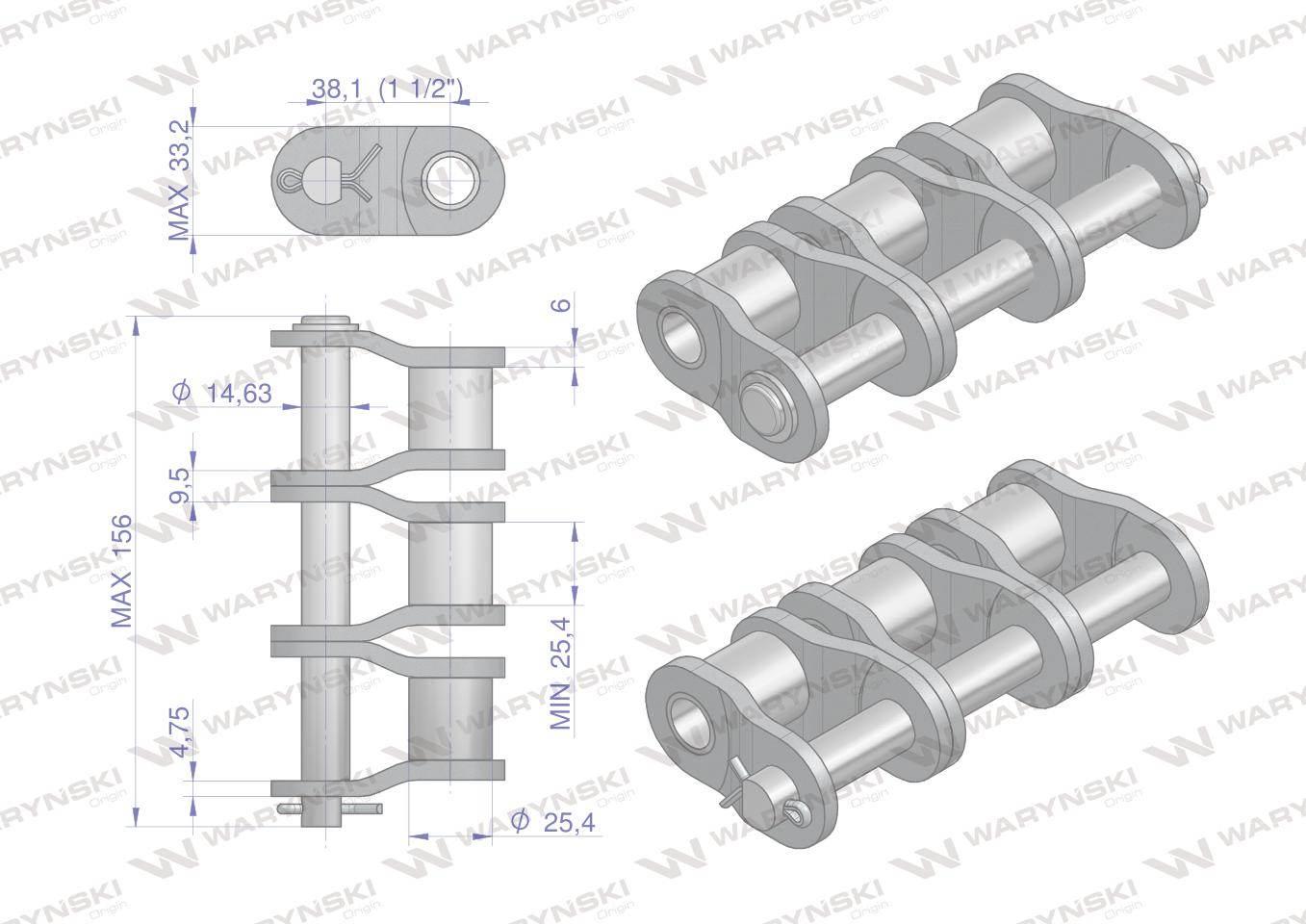 Półogniwo łańcucha P24B-3 (R3 1.1/2) Waryński W-P24B3