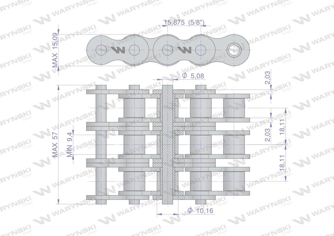 Łańcuch rolkowy wzmocniony 10A-3 ANSI A 50 (R3 5/8) 5 m Waryński W-L10A3 - zdjęcie 2