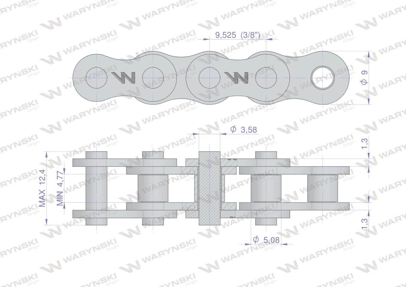 Łańcuch rolkowy wzmocniony 06A-1 ANSI A 35 06C-1 (R1 3/8) 5m Waryński - zdjęcie 3