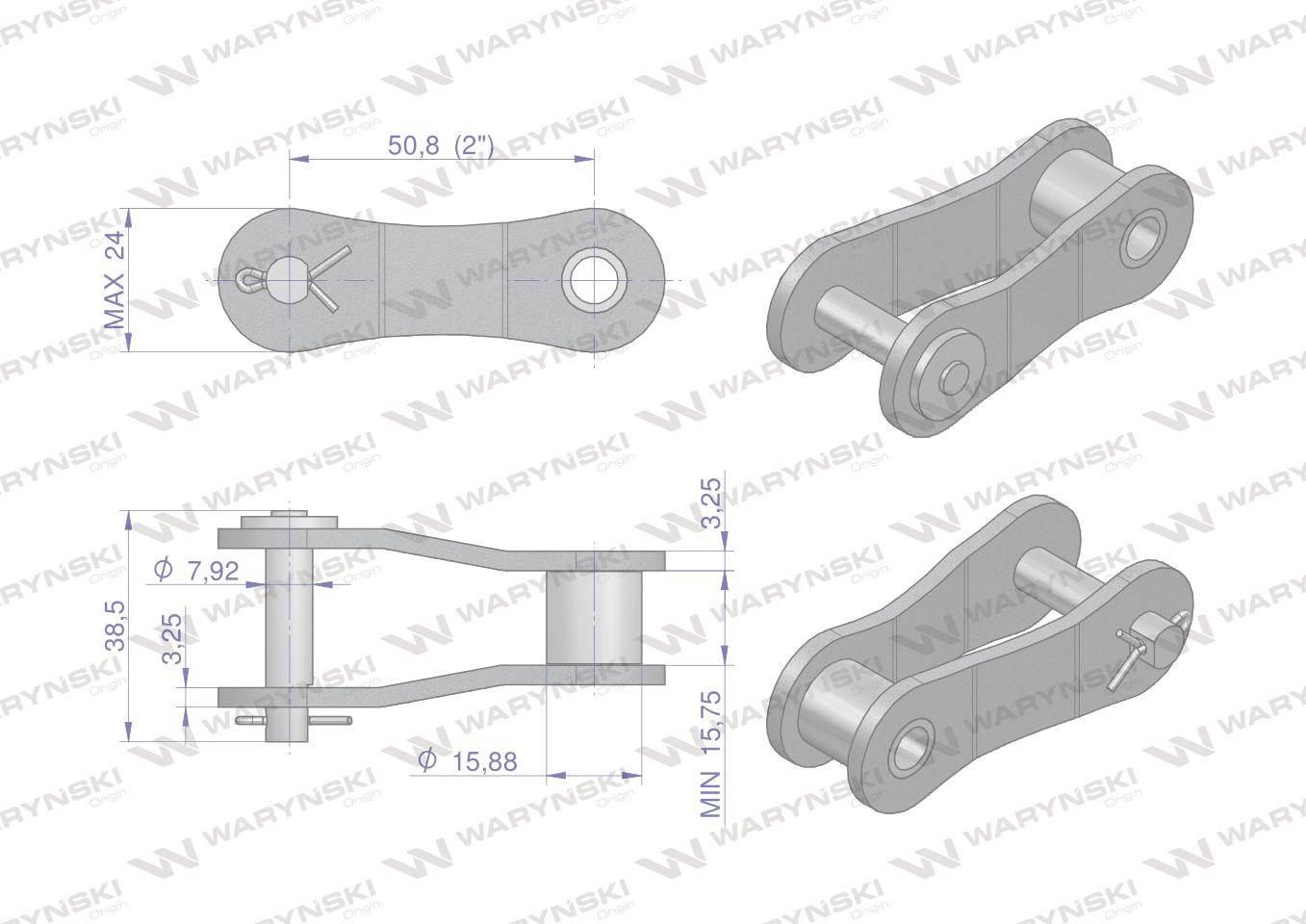 Półogniwo łańcucha P216A 2080 (R1 2) Waryński 5szt W-P216A - zdjęcie 2