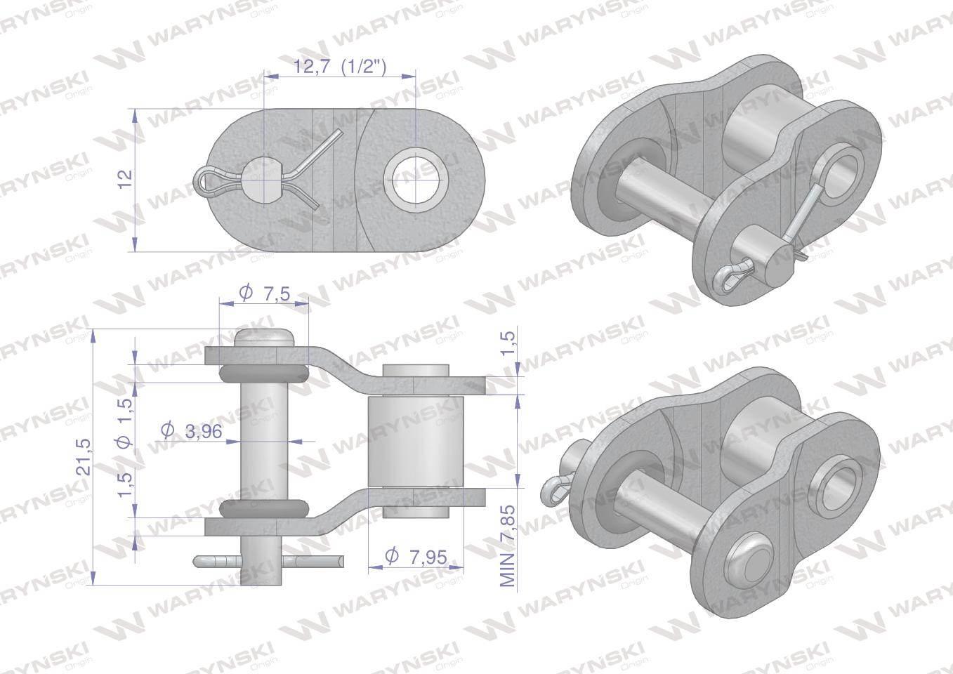 Półogniwo łańcucha z oringiem ANSI A 40 (R1 1/2) Waryński 5szt W-P40OR - zdjęcie 2