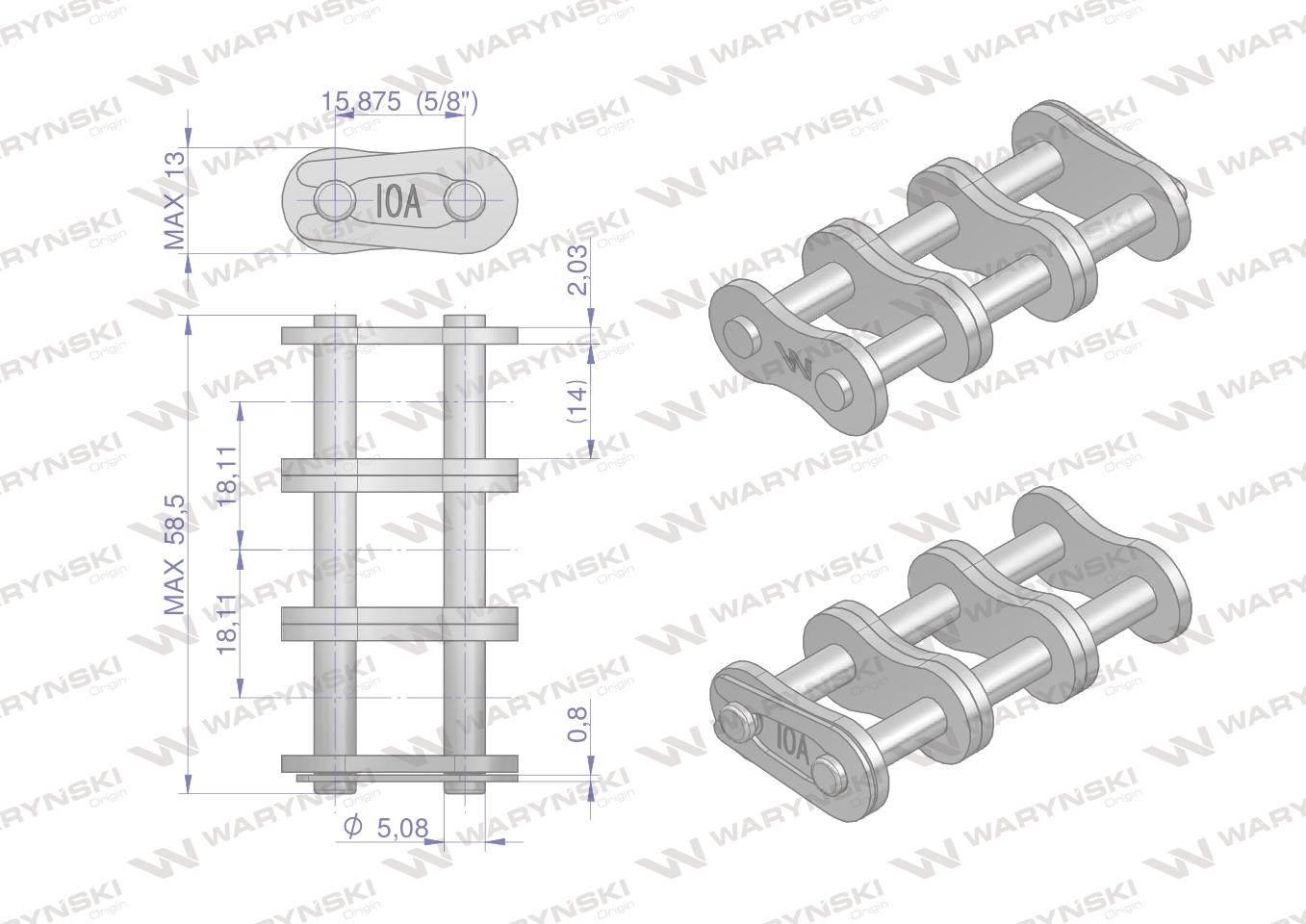 Zamek łańcucha wzmocnionego Z10A-3 ANSI A 50 (R3 5/8) Waryński 5szt - zdjęcie 2