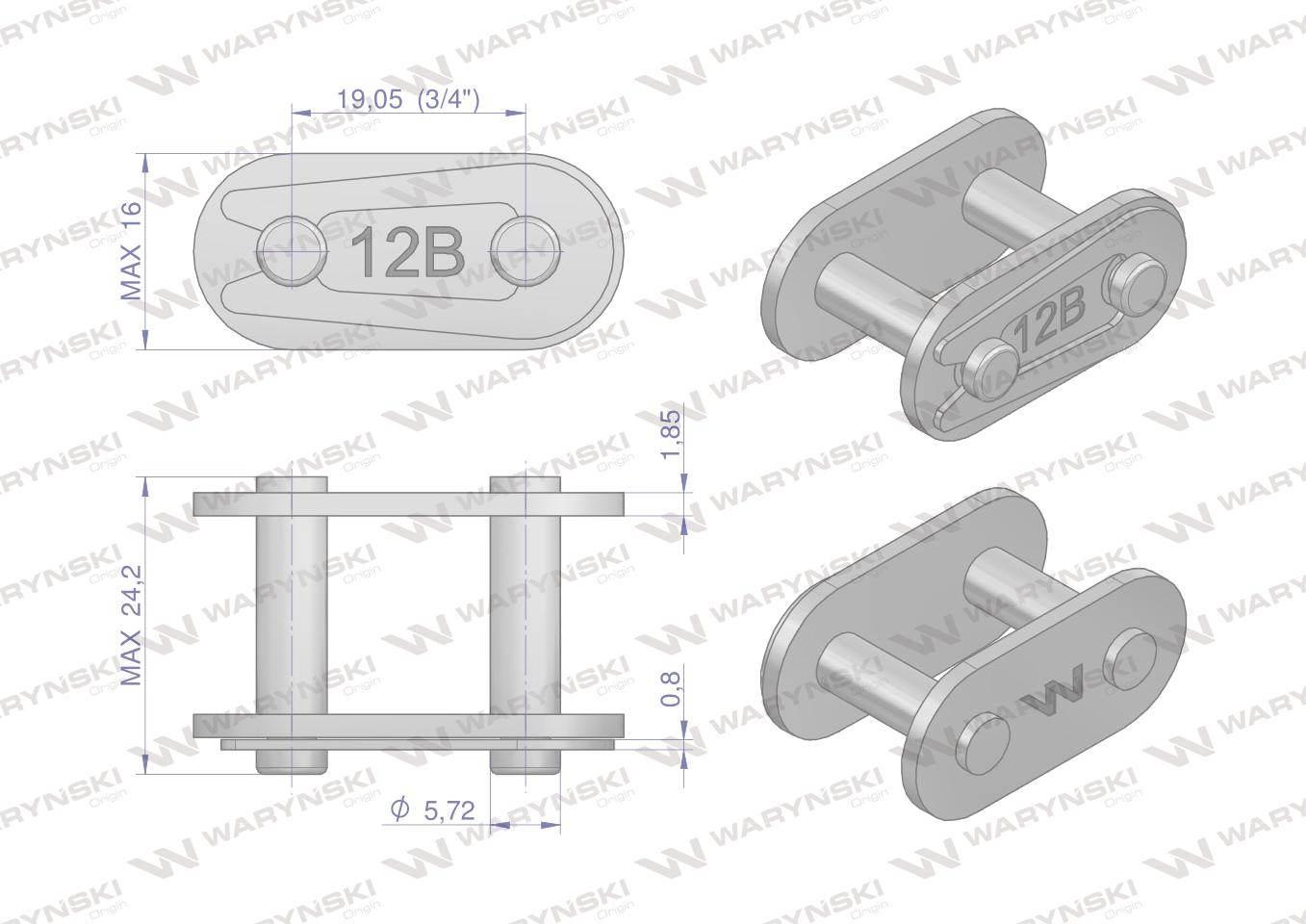 Zamek łańcucha prosta płytka Z12B-1 (R1 3/4) Waryński 10szt W-Z12B1-P - zdjęcie 2