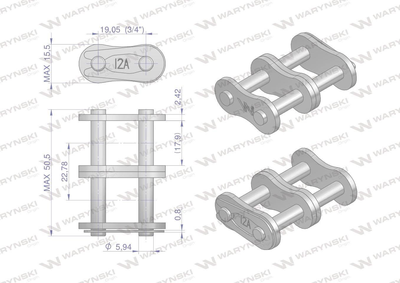 Zamek łańcucha wzmocnionego Z12A-2 ANSI A 60 (R2 3/4) Waryński 5szt - zdjęcie 2