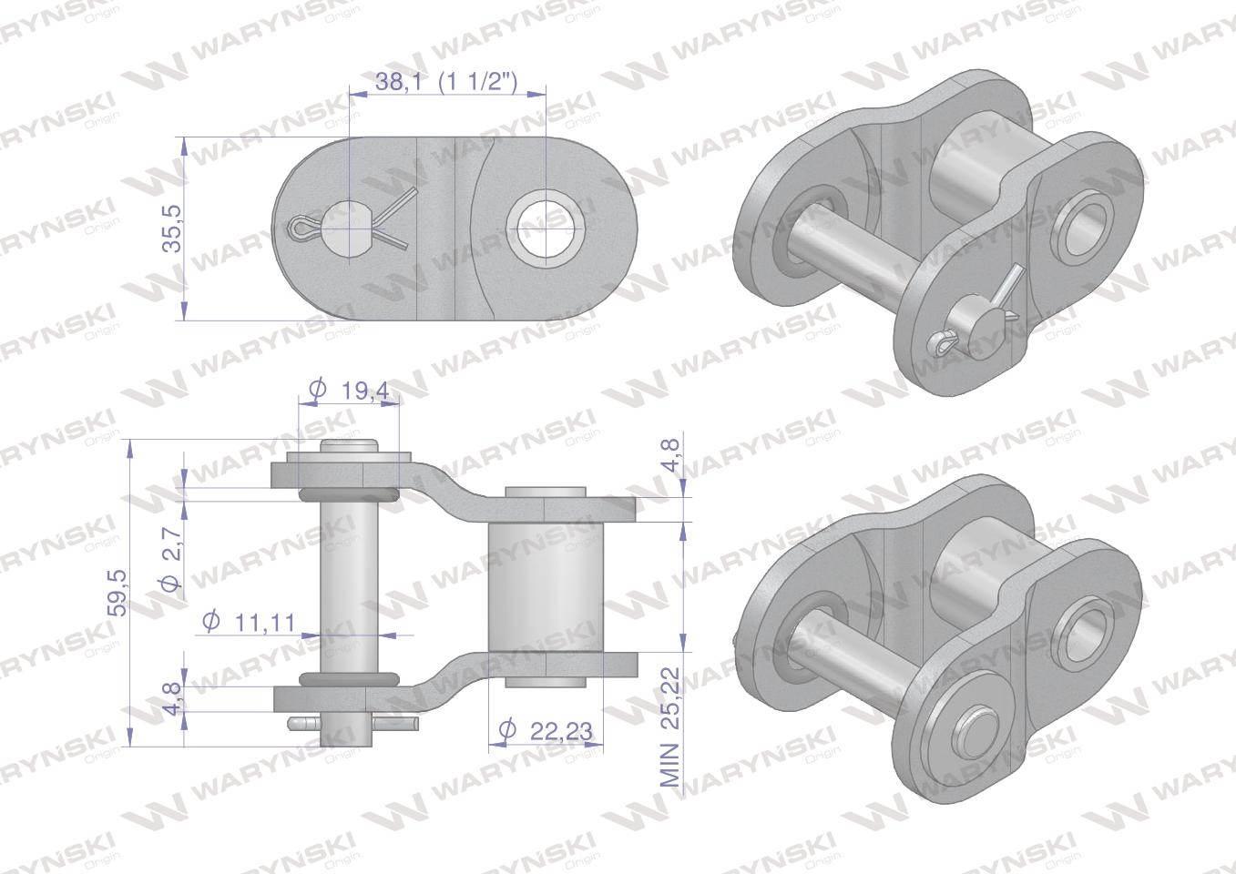 Półogniwo łańcucha z oringiem ANSI A 120 (R1 1.1/2) Waryński W-P120OR - zdjęcie 2