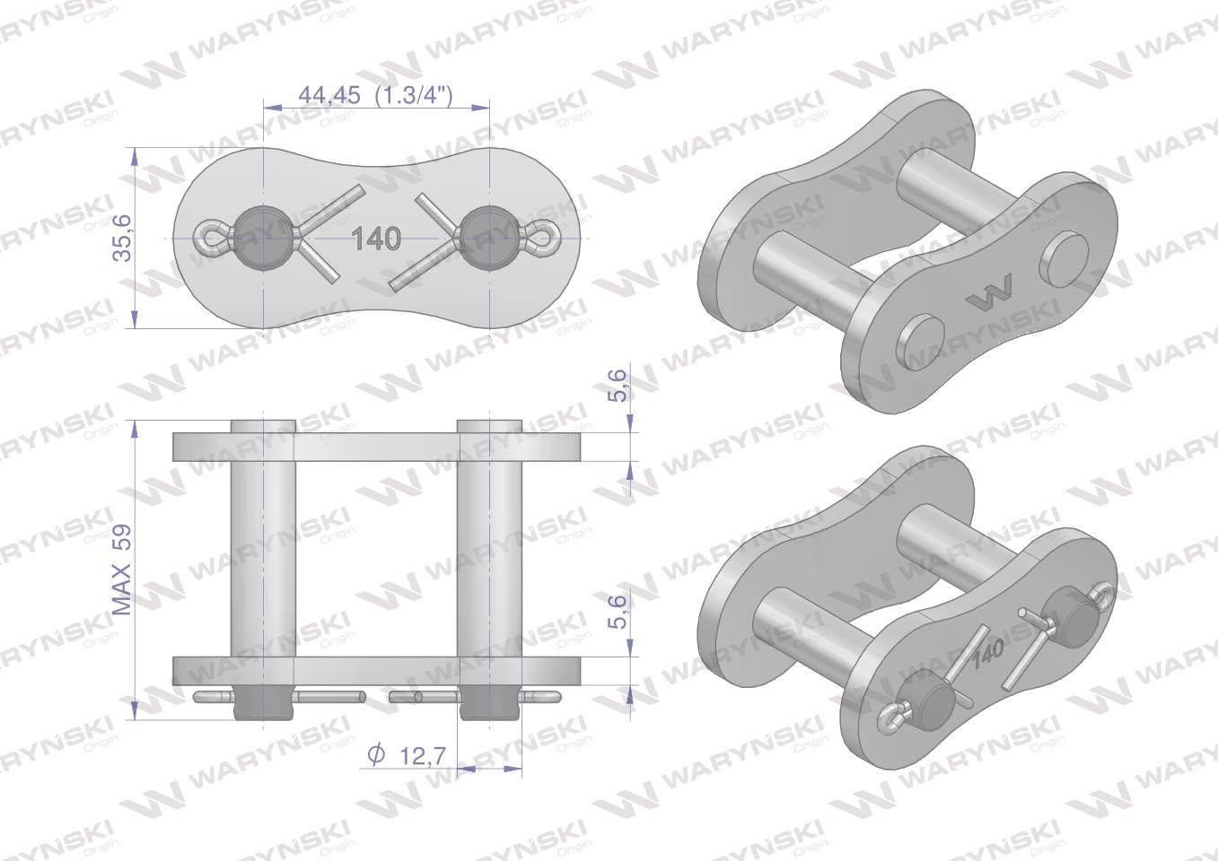 Zamek łańcucha wzmocnionego Z28A-1 ANSI A 140 (R1 1.3/4) Waryński W-Z28A1 - zdjęcie 2