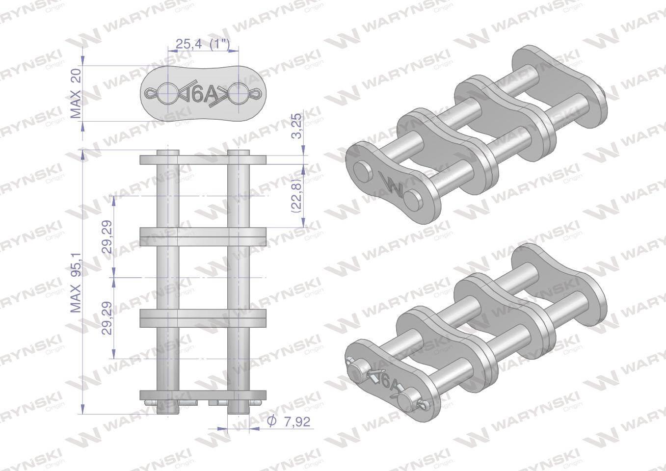 Zamek łańcucha wzmocnionego Z16A-3 ANSI A 80 (R3 1) Waryński 5szt W-Z16A3 - zdjęcie 2