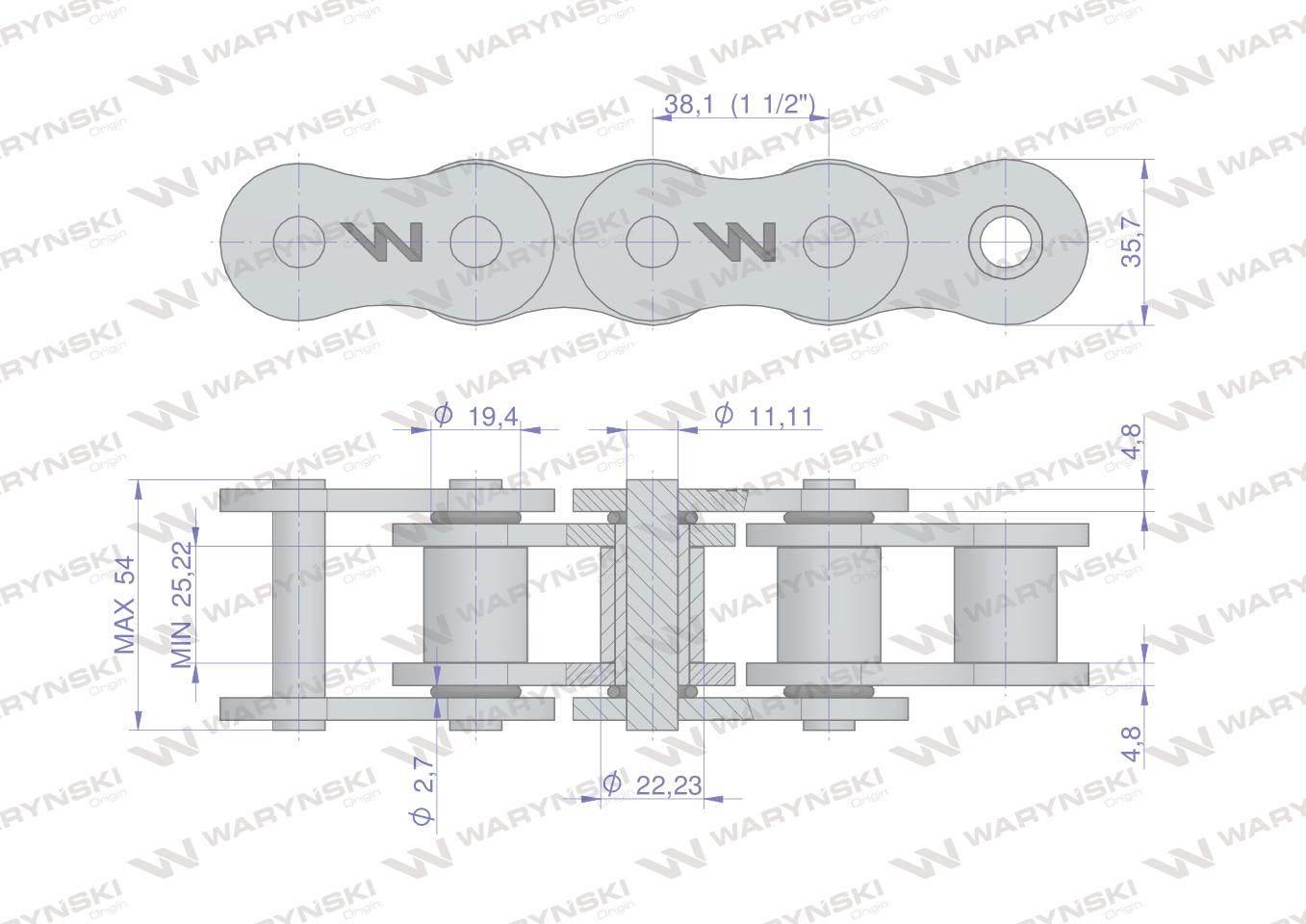 Łańcuch rolkowy z oringiem ANSI A 120 (R1 1.1/2) 5m Waryński W-L120OR - zdjęcie 2