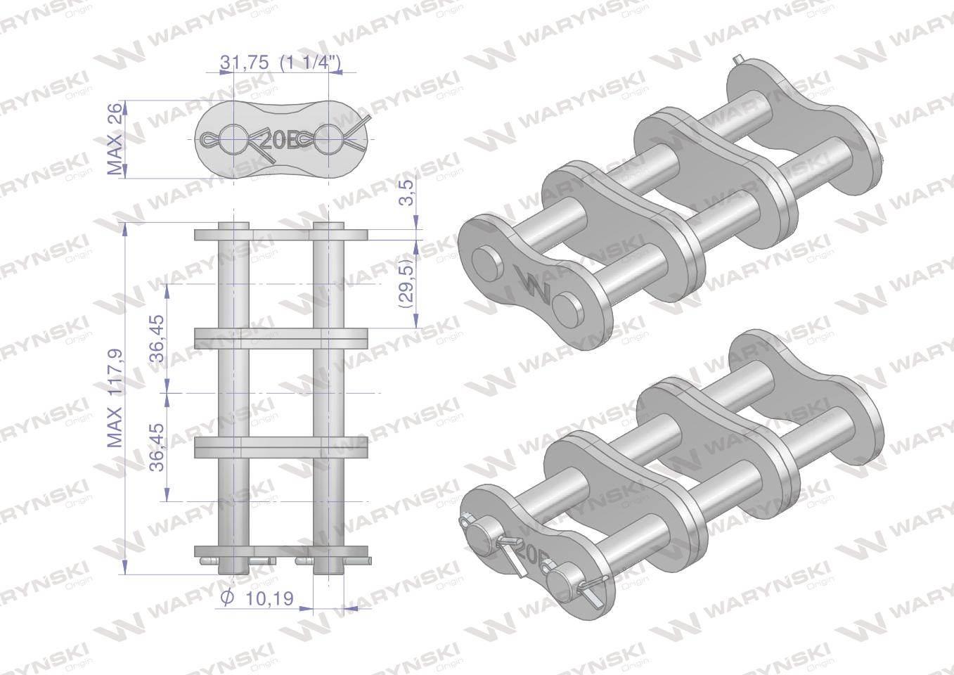 Zamek łańcucha Z20B-3 (R3 1.1/4) Waryński 3szt W-Z20B3 - zdjęcie 2