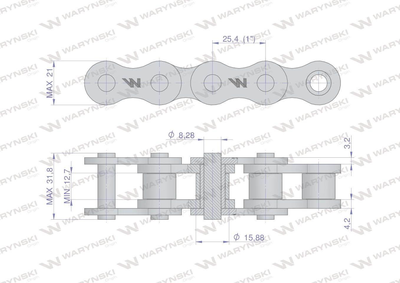 Łańcuch rolkowy 16BX-1 (R1 1) 5 m Waryński W-L16BX1 - zdjęcie 2