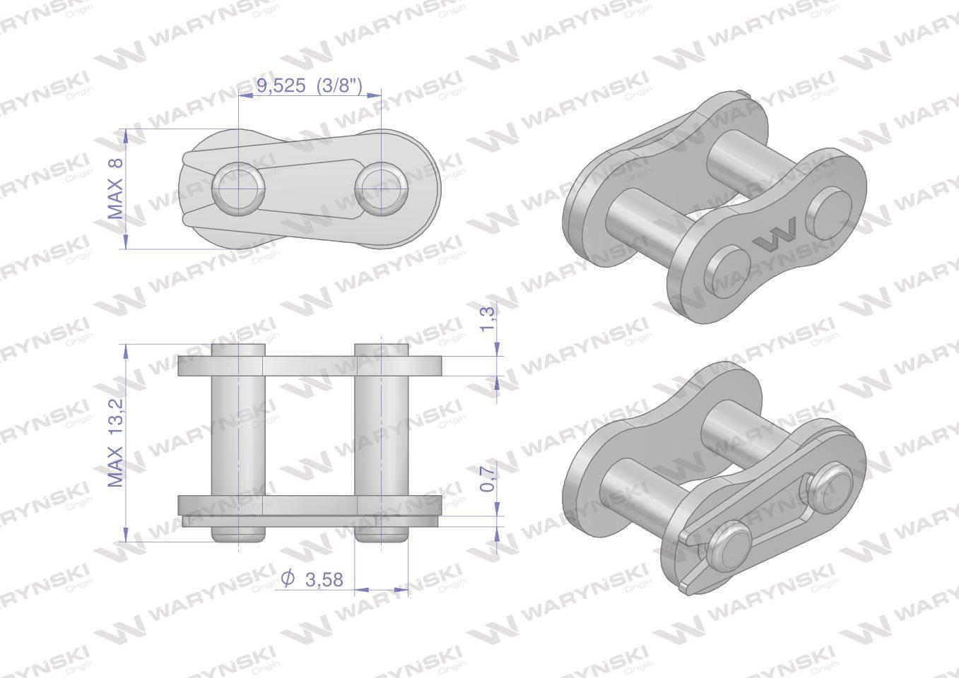 Zamek łańcucha wzmocnionego Z06A-1 ANSI A 35 06C-1 (R1 3/8) Waryński 10szt - zdjęcie 3