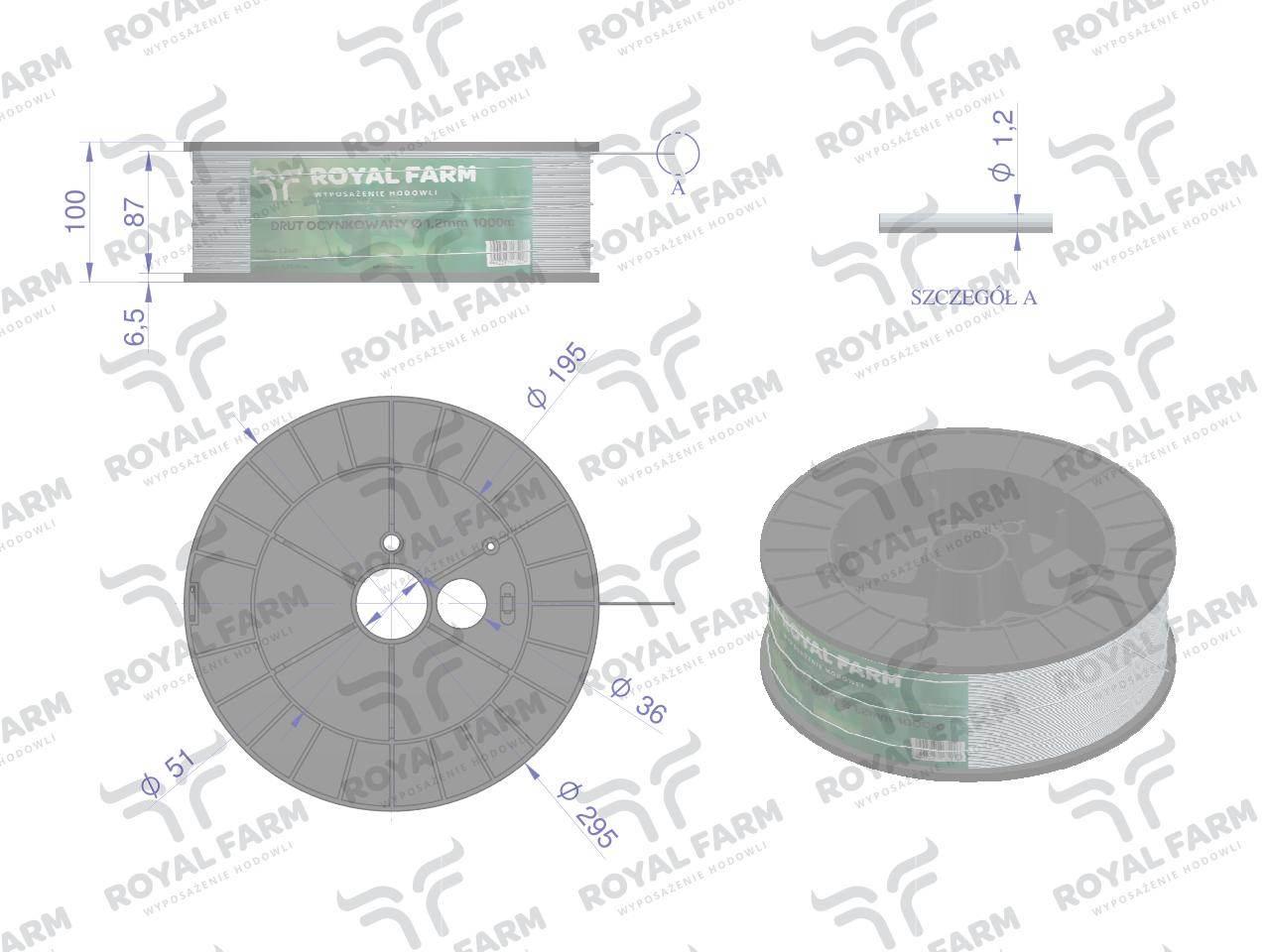 Drut (szpula) do pastucha 1000m ocynkowany fi 1.2 mm ROYAL FARM RM-10501001 - zdjęcie 3
