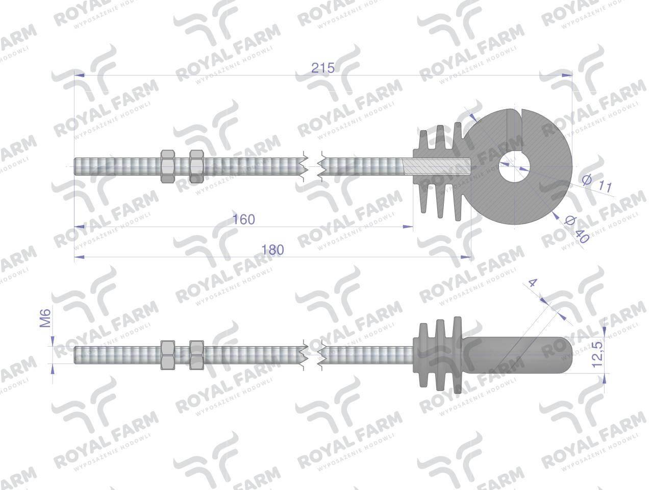 Izolator okrągły z gwintem długi M6X180 ROYAL FARM szt) 10szt RF-10181602 - zdjęcie 2