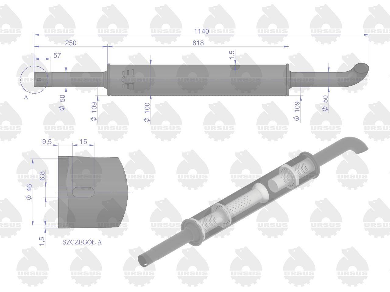 Tłumik okrągły 1140mm 5kg C-360 ORYGINAŁ URSUS 42102070U - zdjęcie 3