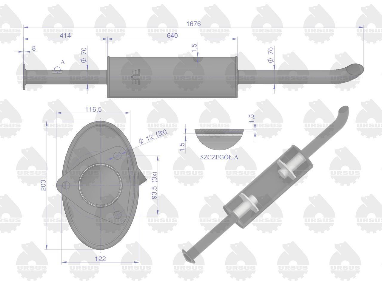 Tłumik TURBO 1676mm 9.8kg C-385 ORYGINAŁ URSUS 89014040U - zdjęcie 2