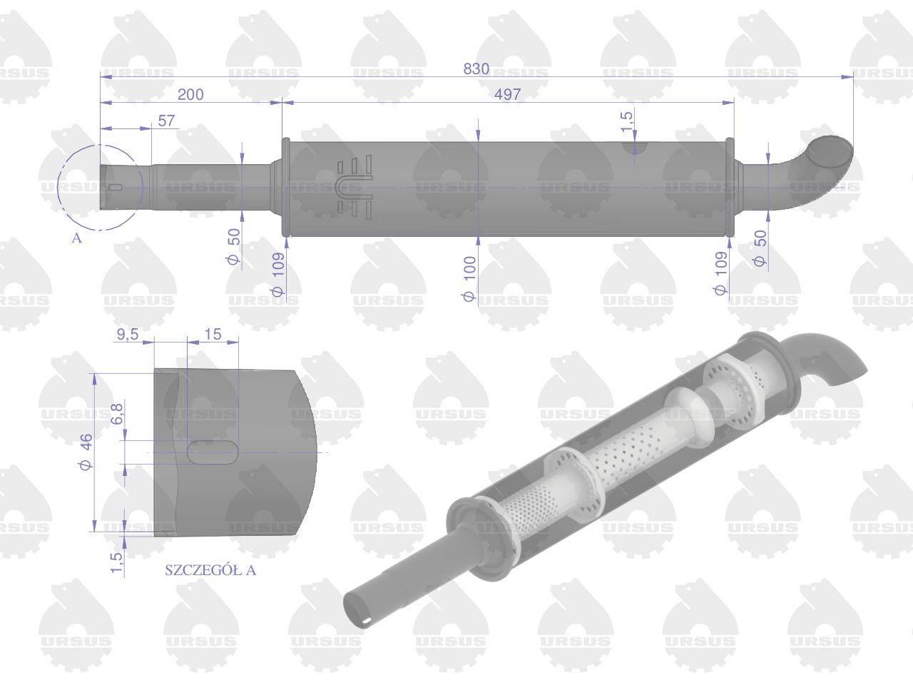 Tłumik okrągły krótki 830mm 4.1kg C-330 ORYGINAŁ URSUS 42402071U - zdjęcie 2