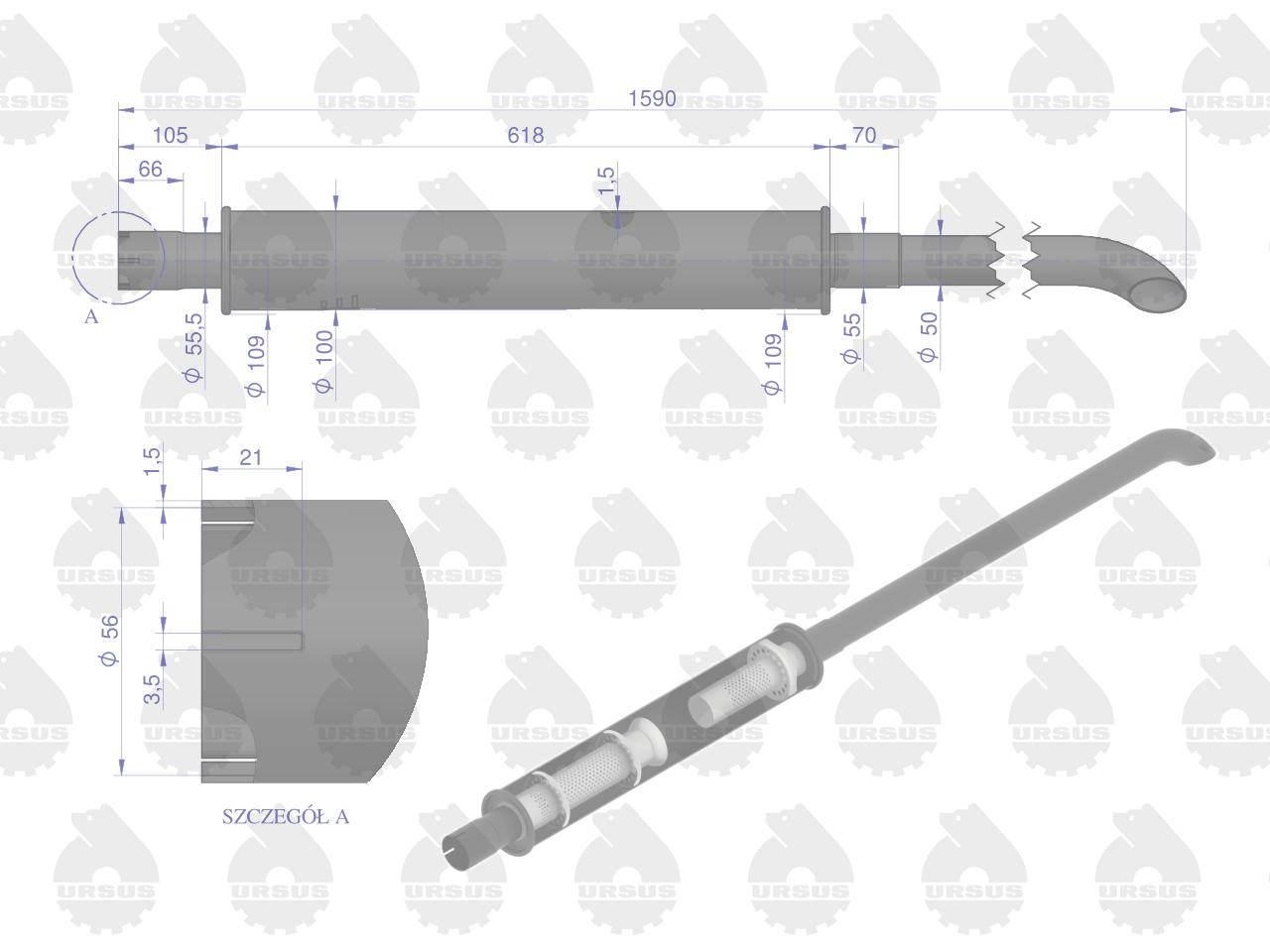 Tłumik 1590mm 6kg MF4 ORYGINAŁ URSUS 3029104U - zdjęcie 2