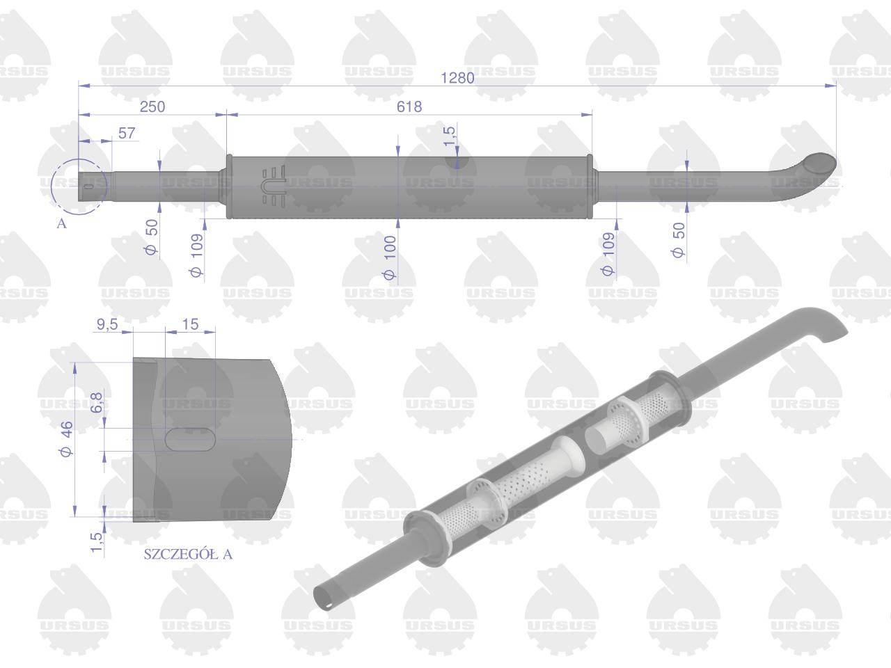 Tłumik okrągły długi 5.4kg 1280mm C-360 ORYGINAŁ URSUS 42102072U - zdjęcie 2