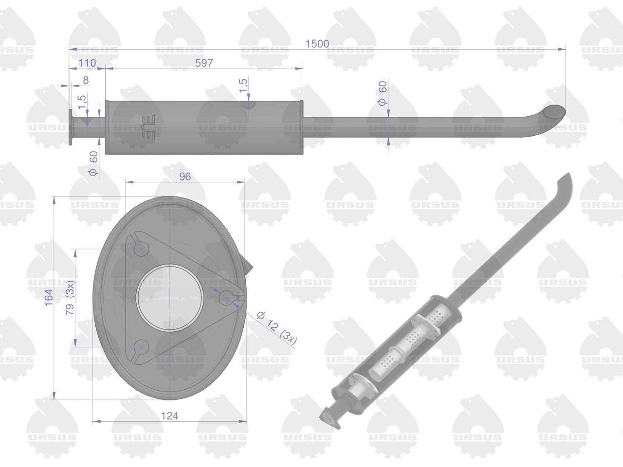 Tłumik 1500mm 7kg ZETOR ORYGINAŁ URSUS 70011423U - zdjęcie 2