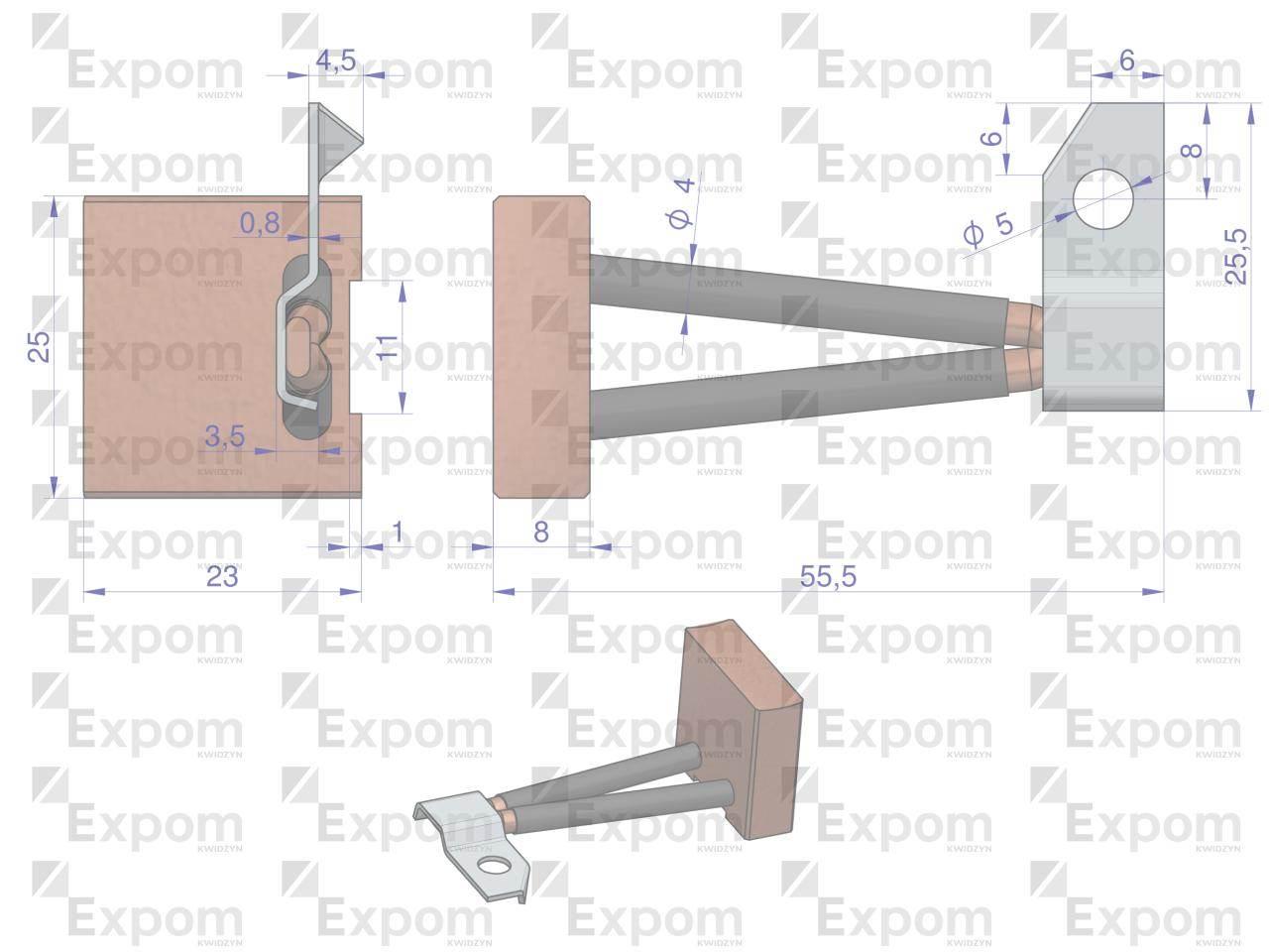Komplet Szczotek 8x25x23 rozrusznika R-10 BSX100, BS100 ( komplet 4-szt ) E - zdjęcie 2
