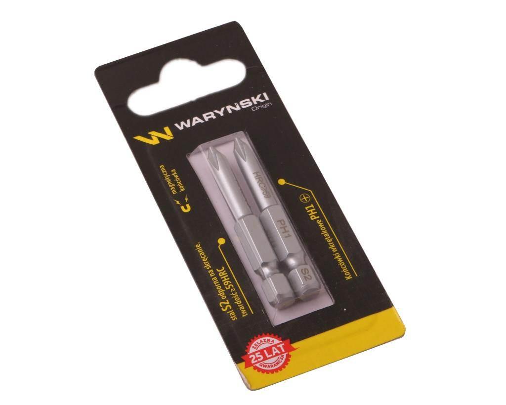 Końcówki wkrętakowe bity PH1 50mm Waryński komplet w blistrze dwusztukowym