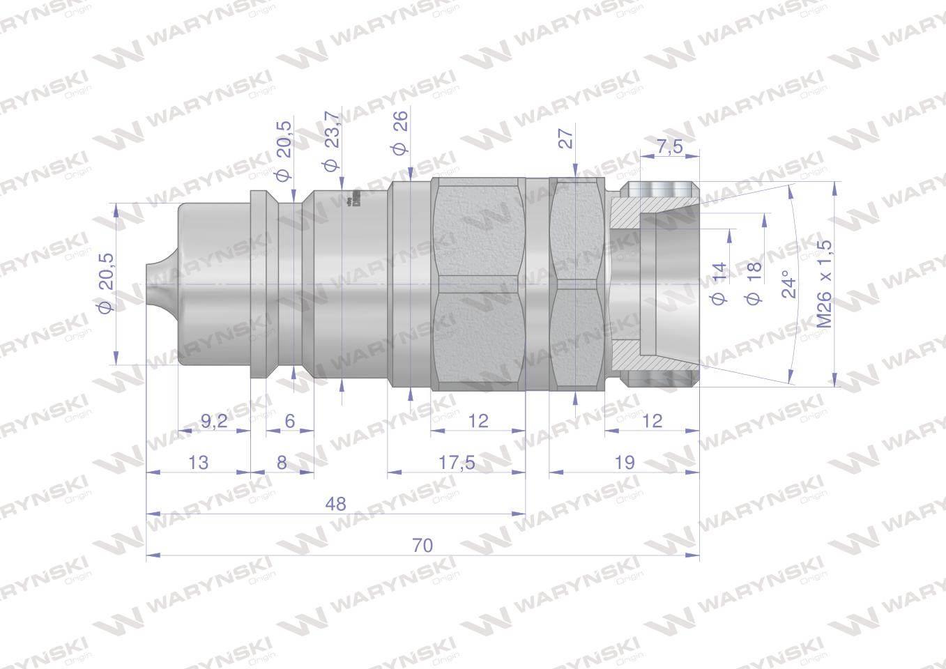 Szybkozłącze hydrauliczne wtyczka ISO 7241-A EURO XGE18LR-1/2" M26x1.5 Wary - zdjęcie 3