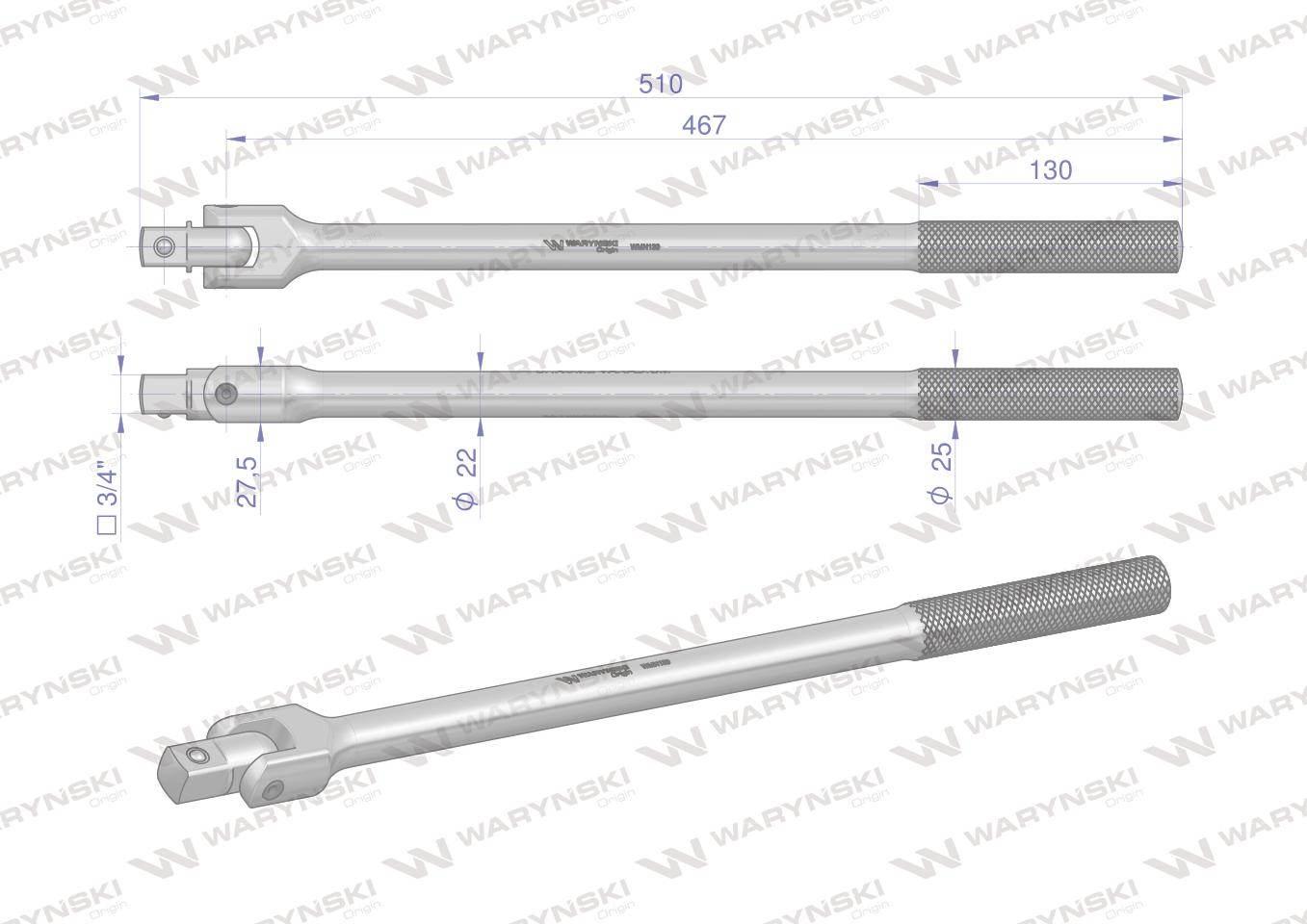 Rękojeść przegubowa 3/4 CrV Waryński 480mm WMN139 - zdjęcie 3