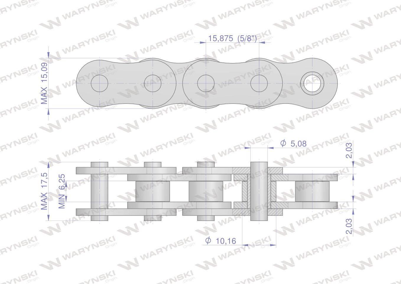 Łańcuch rolkowy 520-1 (R1 5/8) 5m Waryński W-L520-1 - zdjęcie 2