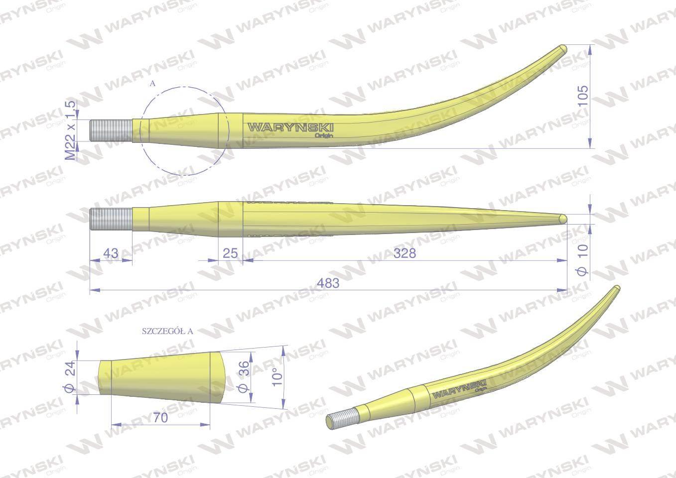Ząb ładowacza wygięty zamykający L- 480 mm chwytak ( krokodyl) Tur WARYŃSKI - zdjęcie 2