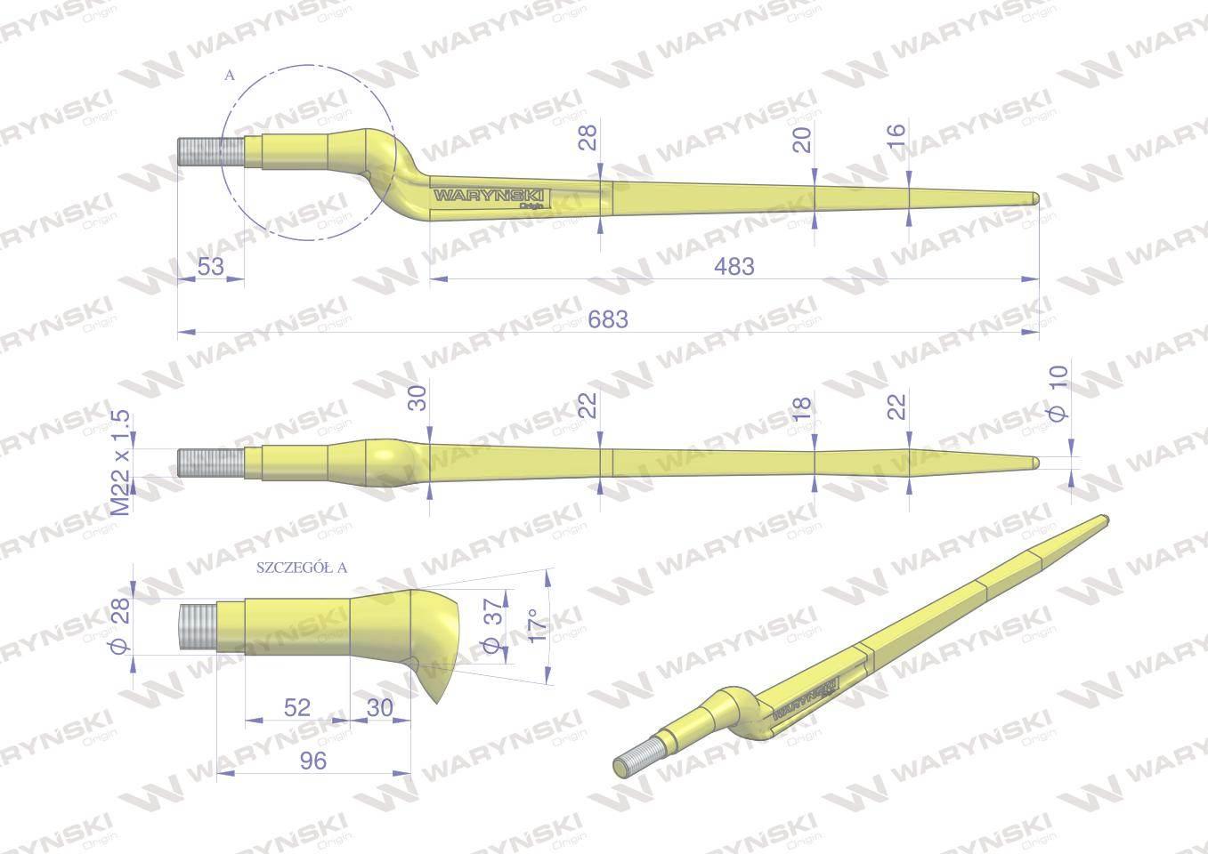 Ząb ładowacza uniwersalny Z L- 680 mm Tur WARYŃSKI W9132-680W - zdjęcie 2