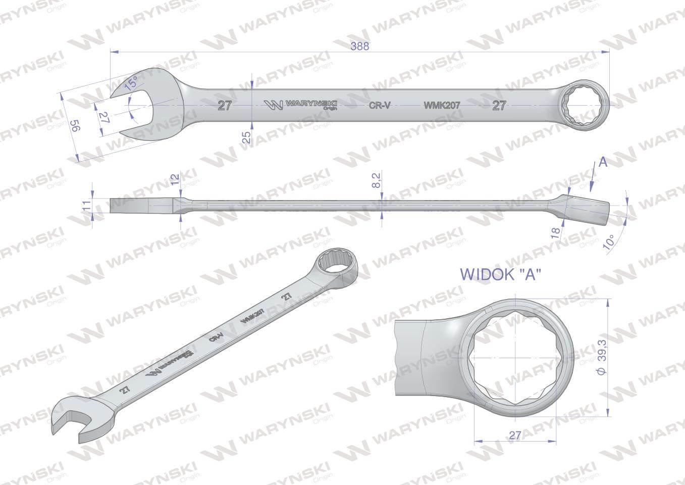 Klucz płaskooczkowy extra długi 27mm dł 388mm standard ASME B107.9M Waryńsk - zdjęcie 3