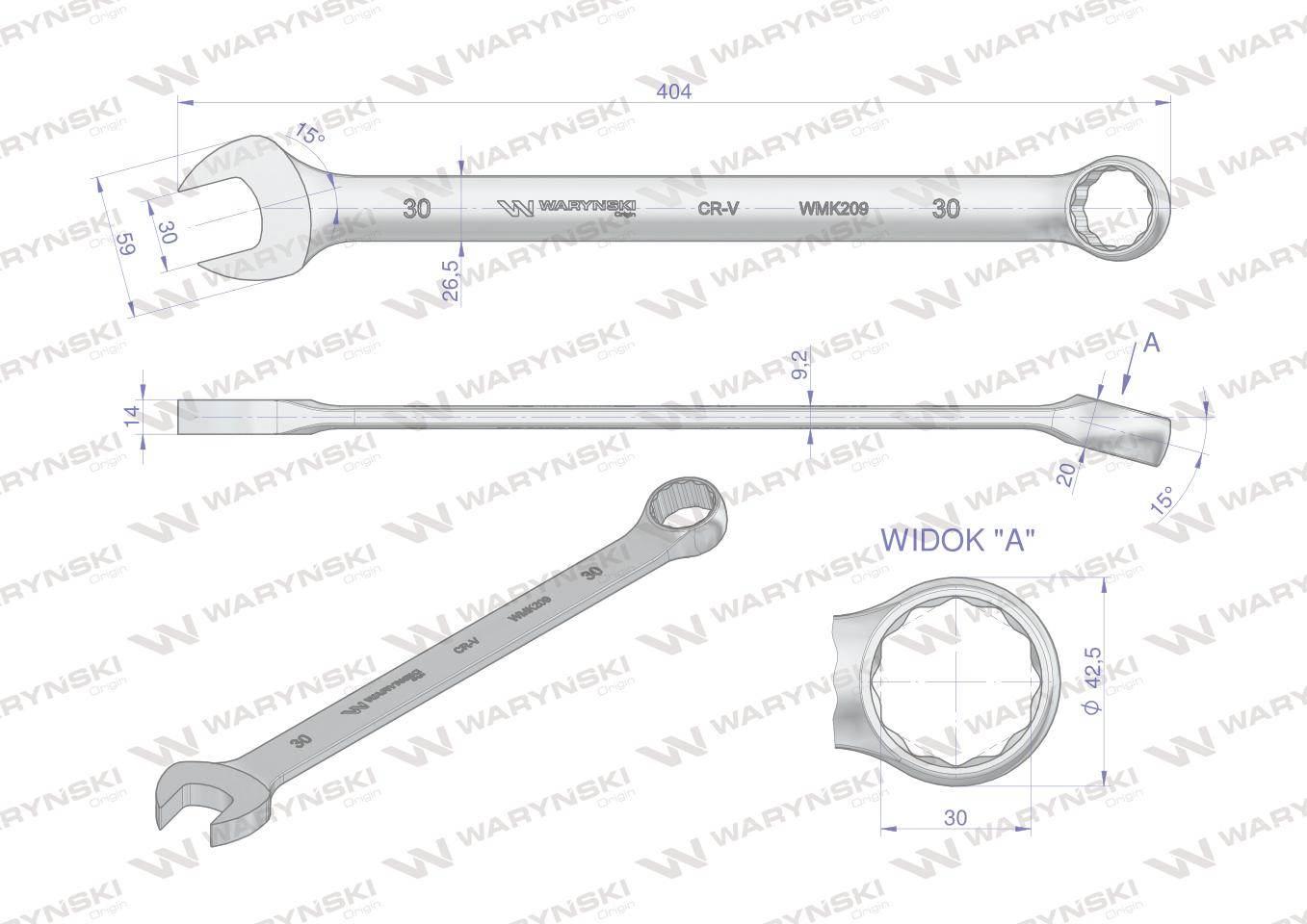 Klucz płaskooczkowy extra długi 30mm dł 404mm standard ASME B107.9M Waryńsk - zdjęcie 3